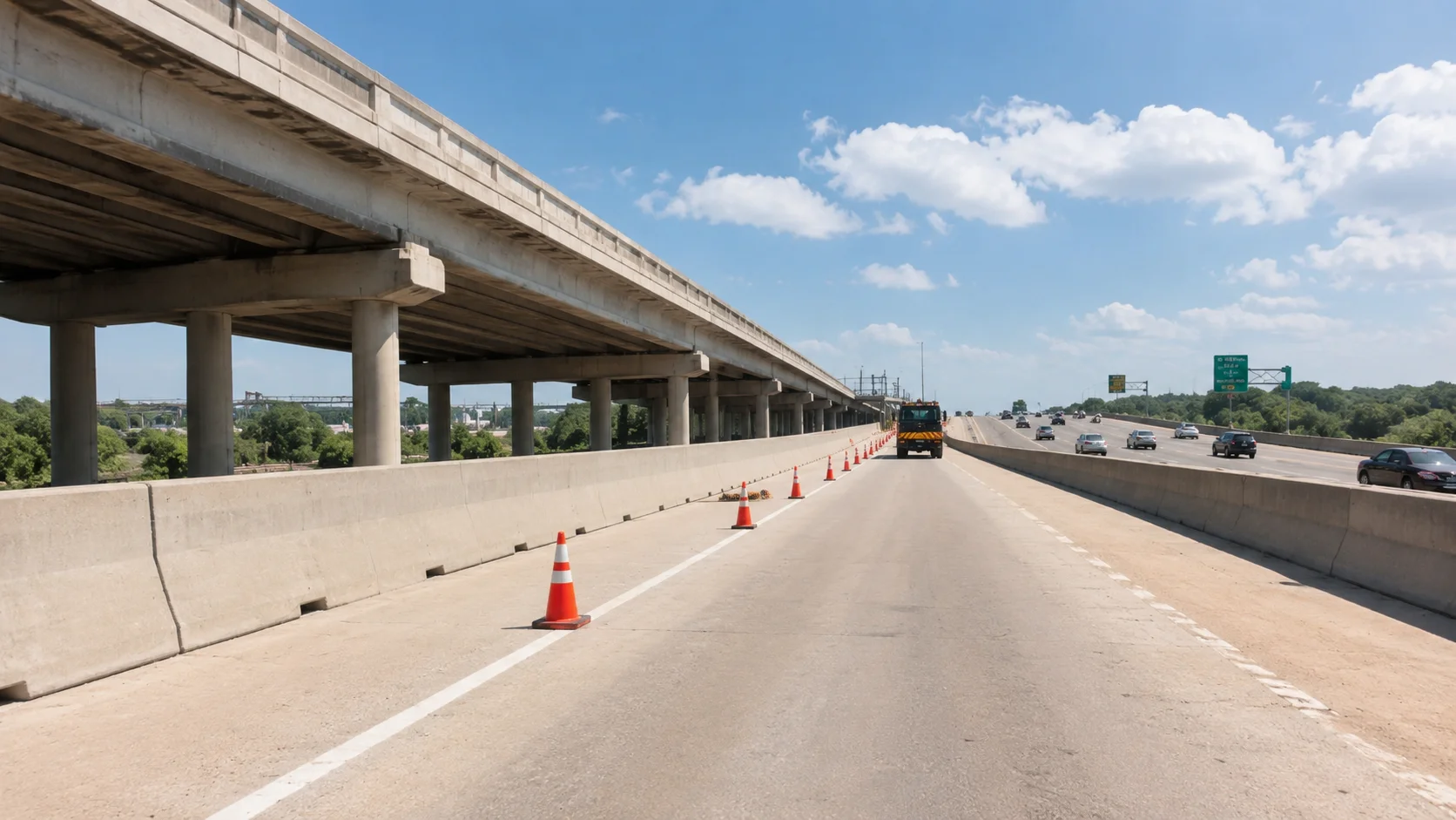 Lane closure during roadway maintenance on a Dallas route