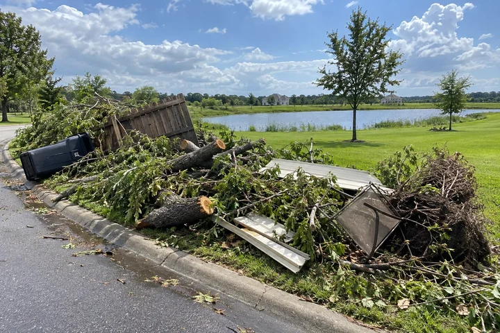 Storm debris cleared from an HOA park and pond