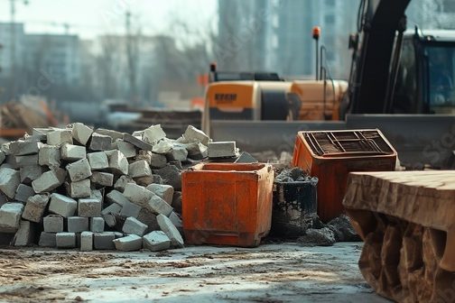 A construction site with debris and equipment