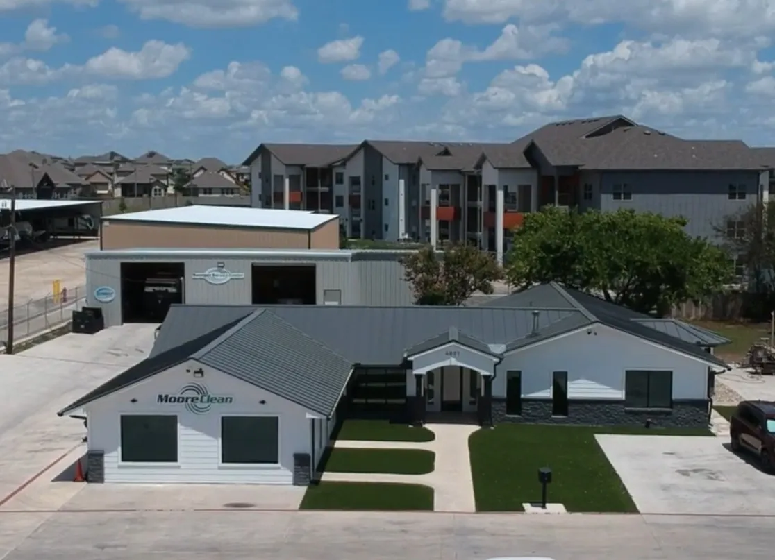 Drone overhead view of main office in austin